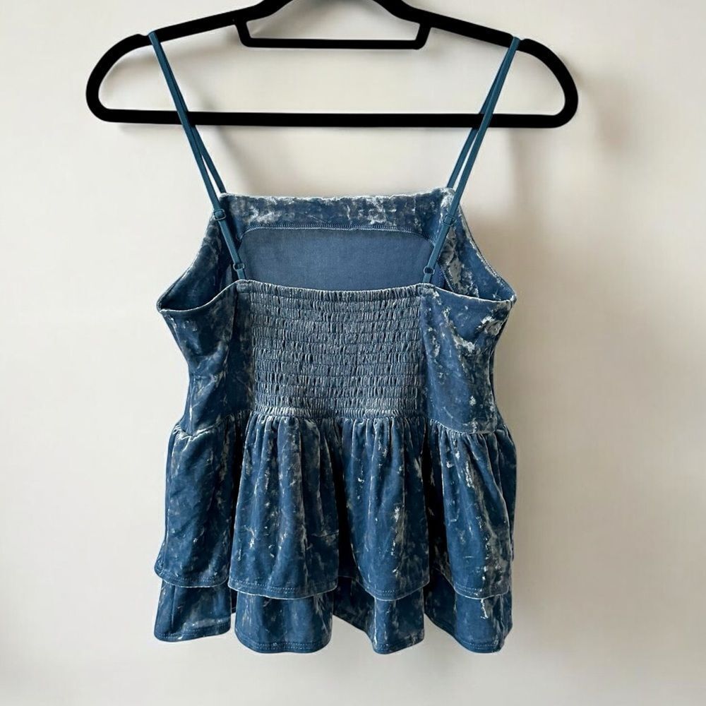 American Eagle Shirt Velvet Tiered Babydoll Top Blue Size Small NWT - Picture 5 of 11